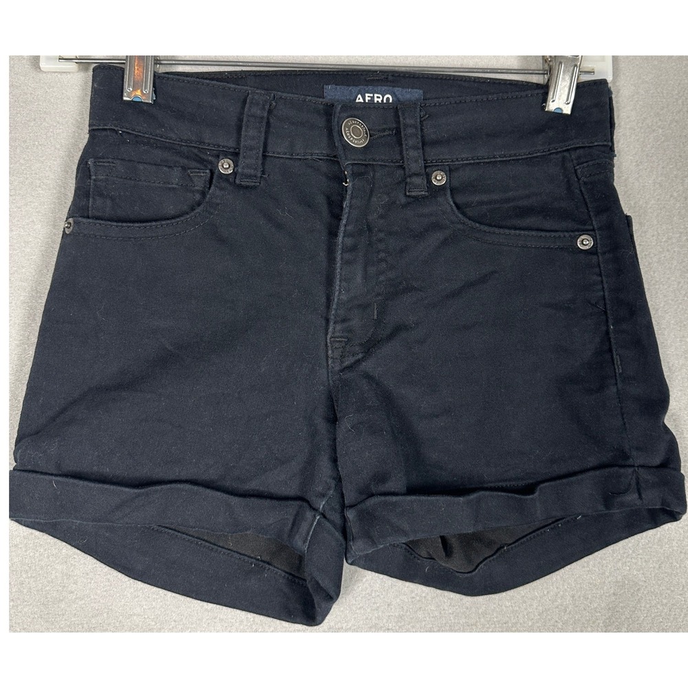 Aeropostale Shorts Womens 00 High Rise Mid Black Cuffed Denim Casual Stretch EUC
